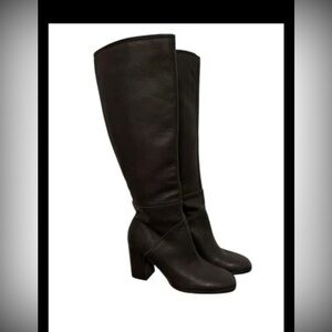 Dolce Vita Fynn Women's Onyx Leather Boots Knee High Black Block Heel Size 8